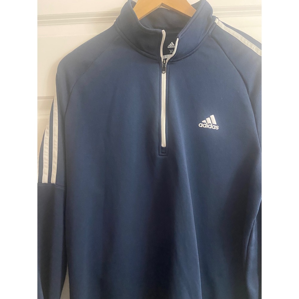 Adidas Golf Mens XL Navy Blue Quarter Zip Pullover 3-Stripe Athletic Sweatshirt